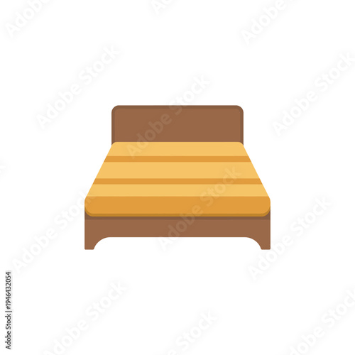 Simple brown bed with yellow striped mattress on white background