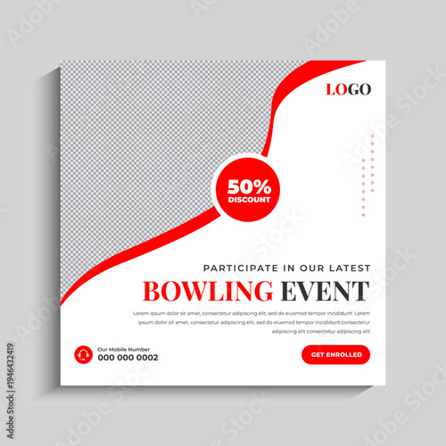 Bowling Tournament Social Media Instagram Post Banner Template