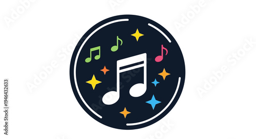Music note symbol with colorful stars.