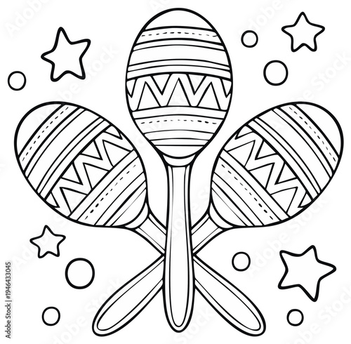 Maracas coloring page featuring musical instruments and stars for children and educational use