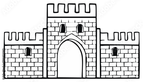 Medieval castle gatehouse illustration.