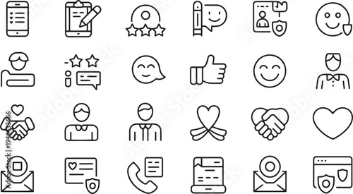 Collection of hand drawn flat design icons and emoticons for various communication themes