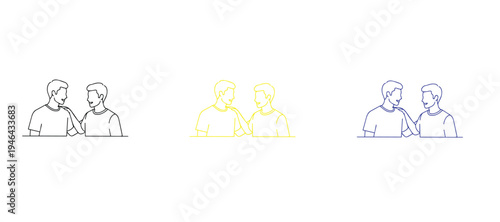 Minimalist Line Art of Two Friends Talking with Supportive Hand on Shoulder, Empathy and Mental Health Concept Vector Icon Set, Compassion and Friendship Outline Illustration, Clean 2pt Stroke