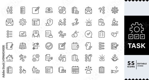 Task icon set. Containing checklist, poll, multitasking, decision, voting, checkbox, Task. Problem solving, checklist Outline Icon Collection. Editable stroke.