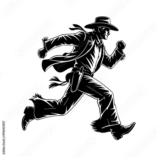 Cowboy in Action Running Across Dusty Frontier With Determination and Wild West Energy Vector