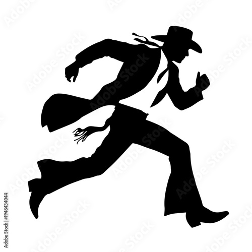 Cowboy in Action Running Across Dusty Frontier With Determination and Wild West Energy Vector