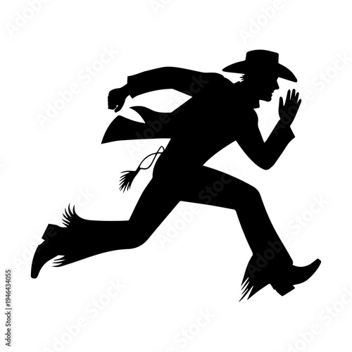 Cowboy in Action Running Across Dusty Frontier With Determination and Wild West Energy Vector