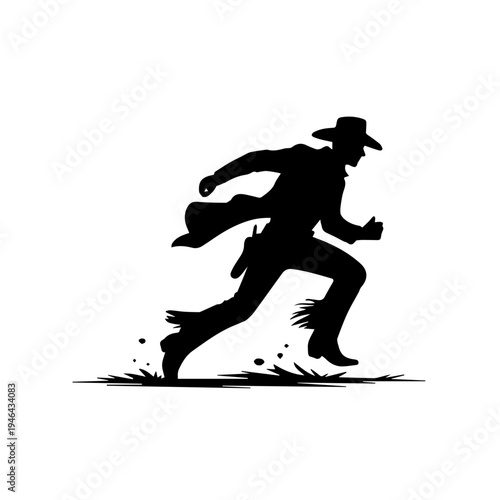 Cowboy in Action Running Across Dusty Frontier With Determination and Wild West Energy Vector