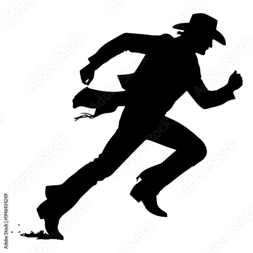 Cowboy in Action Running Across Dusty Frontier With Determination and Wild West Energy Vector
