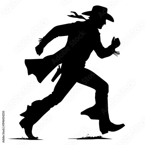 Cowboy in Action Running Across Dusty Frontier With Determination and Wild West Energy Vector