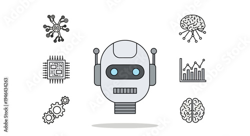 Robot Head with Glowing Blue Eyes.