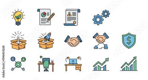 Business icons for finance and growth.