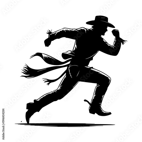 Cowboy in Action Running Across Dusty Frontier With Determination and Wild West Energy Vector