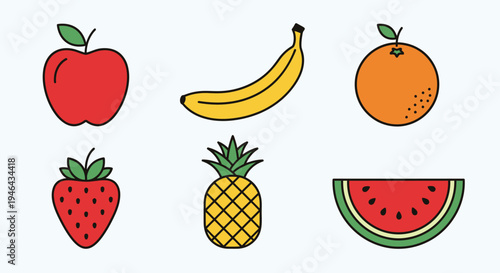 Fresh Fruit Assortment Colorful Illustration.