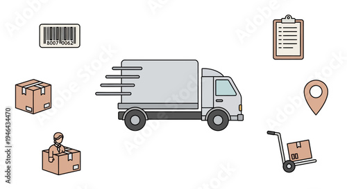 Delivery truck with cardboard boxes.