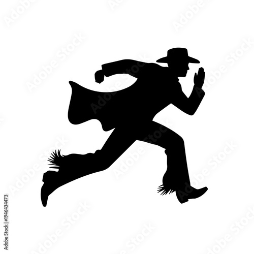 Cowboy in Action Running Across Dusty Frontier With Determination and Wild West Energy Vector