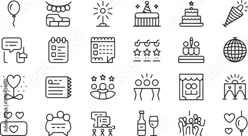 Collection of hand drawn vector icons and symbols for various themes and occasions