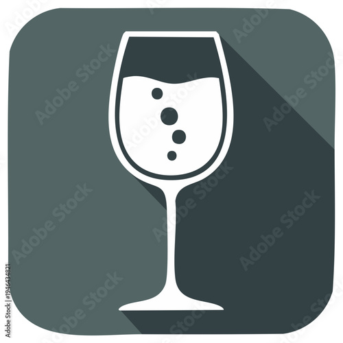 Wine glass icon with a long shadow in flat design against a dark background