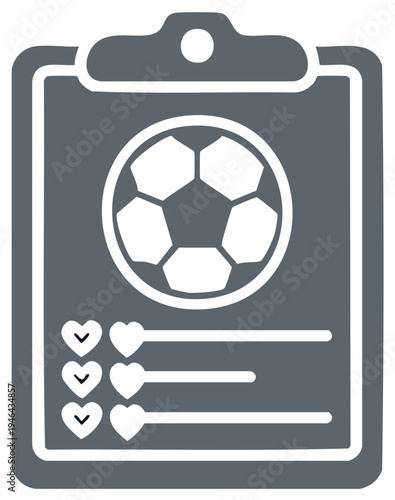 Soccer Game Plan Clipboard with Hearts and Checkmarks for Strategy and Analysis