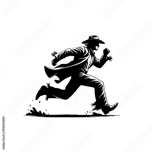 Cowboy in Action Running Across Dusty Frontier With Determination and Wild West Energy Vector