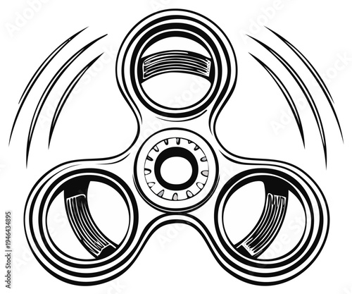 Black and white spinning hand fidget spinner toy illustration
