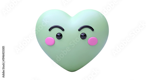 Cute Green Heart Emoji with Blushing Cheeks
