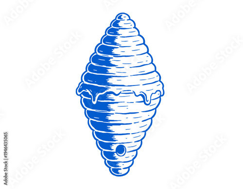 Blue beehive, honey drip, apiary, beekeeping, natural, sweet, nature, vector, graphic, logo, icon, vintage, rustic, food, health, design element.