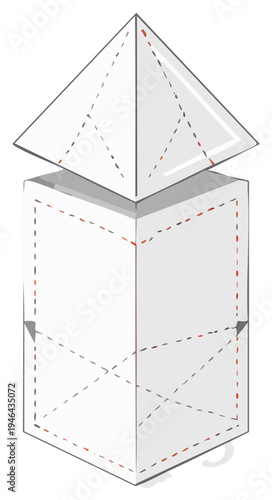 Geometric origami paper crane bird folded from white paper with dashed lines