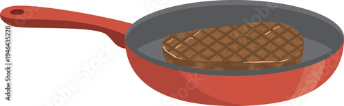 フライパンで焼くステーキのイメージイラスト