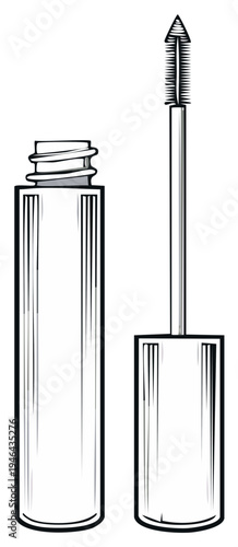 Mascara tube and applicator isolated line art illustration