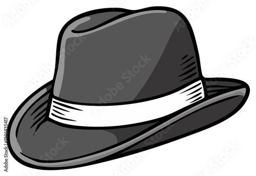 Cartoon drawing of a classic fedora hat with a white band