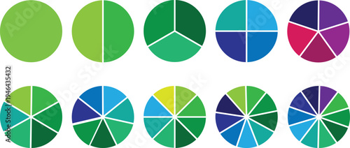 Pie chart infographic set. Circle diagram collection with sections or parts. Segmented circle icons for infographic, data analysis, web design, ui or presentation. Vector-eps 10