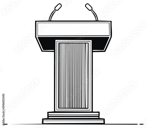 Classic podium with dual microphones for public speaking events presentation illustration