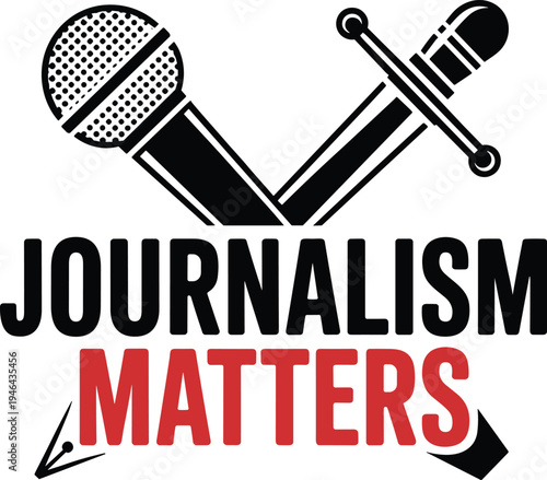 Black and red journalism matters with crossed microphone and pen