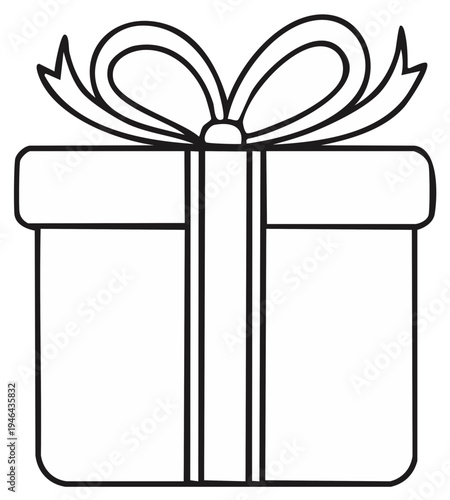 Outline of a gift box tied with a bow, perfect for holidays and celebrations.