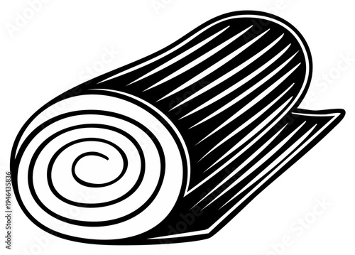 Rolled-up mat or rug, graphic illustration in black and white