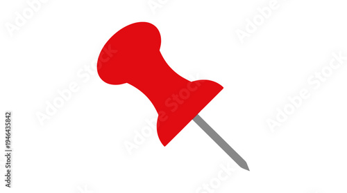 A simple red thumbtack on a white background for office supplies or creative projects