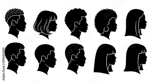Diverse group of people's profile silhouettes representing human variety and community connection