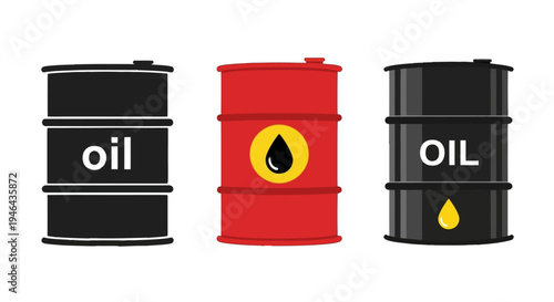 Illustrative depiction of various oil barrels symbolizing global energy resources, fuel supply, and the international petroleum industry