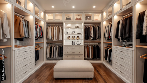 Luxury Modern Walk-In Closet Interior With Organized Clothing And Accessories