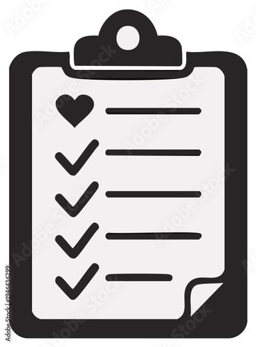 Clipboard with checklist and heart icon representing health and wellness goals.