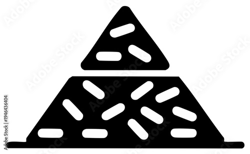 Icon of piled triangular structures with granular elements in a stylized and minimalist design