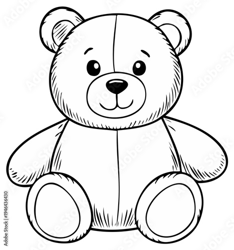 Sketch drawing of cuddly teddy bear illustration for kid's coloring book design