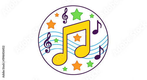 Colorful music note symbol logo.