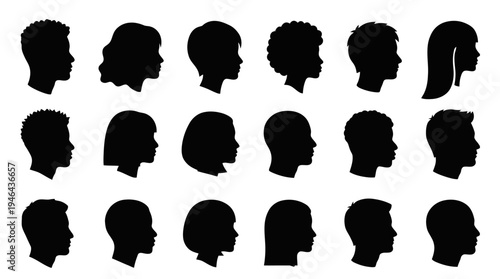 Stylized Silhouettes of Diverse Human Heads in Profile, Representing Community and Individuality