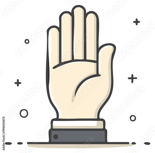 Raised open hand stop gesture in vector illustration for website, app, communication symbol, graphic design