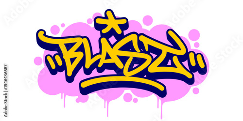 Blast Word Graffiti Tag Illustration in Creative Bubble Style with Pink Drip for Urban Basketball Streetwear.