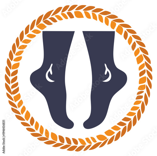 Symbol of healthy feet and legs enclosed in a laurel wreath decoration