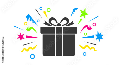 Wrapped gift box with colorful decorations.