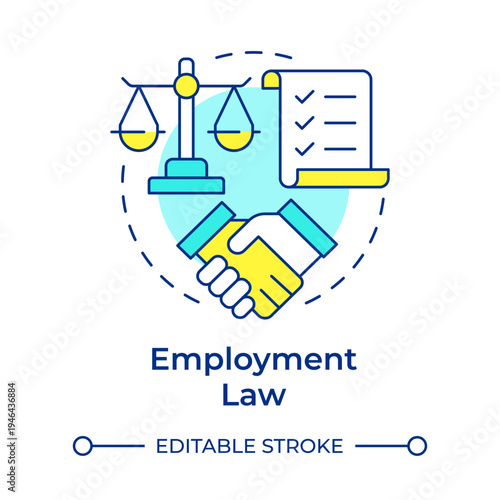 Employment law multi color concept icon. Workplace safety, equal pay. Labor standards. Round shape line illustration. Abstract idea. Graphic design. Easy to use in presentation, article